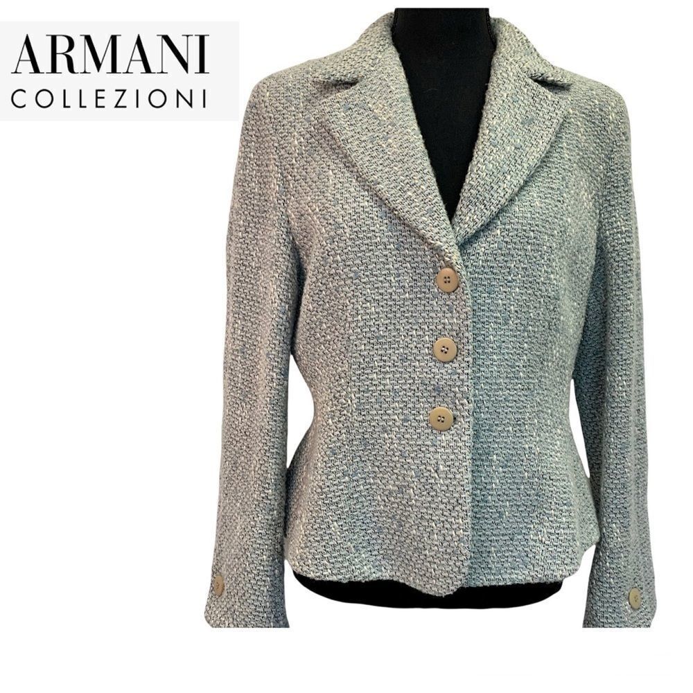 Armani Collezioni pastel blue Tweed Sequin Embellished Blazer size 10